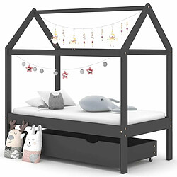 Maison Chic Lit d'Enfant Chambre - Cadre de lit pour enfant avec un tiroir Gris foncé Pin 70x140 cm -MN20583