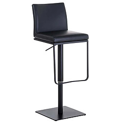 Decoshop26 Tabouret de bar x1 avec repose-pieds plaque de base carrée en métal noir assise en PVC noir 10_0005299