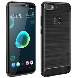 Avizar Coque HTC Desire 12 Plus Silicone Souple Résistant Carbone Effet Brossé Noir