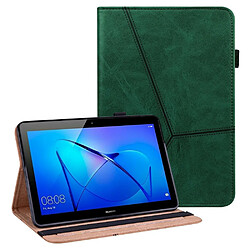 Etui en PU ligne de couture avec support et porte-cartes vert pour votre Huawei MediaPad T3 10