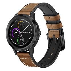 Bracelet en cuir véritable marron foncé pour Garmin Vivoactive 3/Vivomove HR