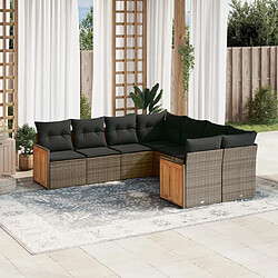 vidaXL Salon de jardin 8 pcs avec coussins gris résine tressée