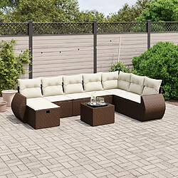 vidaXL Salon de jardin avec coussins 9 pcs marron résine tressée