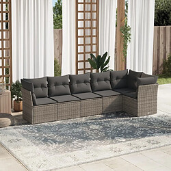 Maison Chic Salon de jardin 6 pcs avec coussins | Ensemble de Table et chaises | Mobilier d'Extérieur gris résine tressée -GKD21488