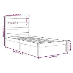 vidaXL Cadre de lit sans matelas noir 75x190 cm bois massif pas cher