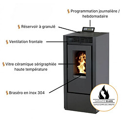 Interstoves Pack Poêle à granules MARINA 14 Etanche + Kit Conduit Ventouse (sortie façade) - Noir