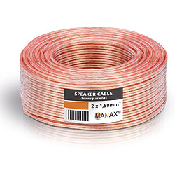 MANAX® Câble d'enceintes 2 x 1,5 mm2 Transparent 50 m