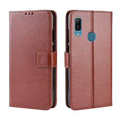 Wewoo Housse Coque Étui en cuir à rabat horizontal rétro Crazy Horse Texture pour Huawei Y6 2019avec support et fentes cartes et cadre photo marron