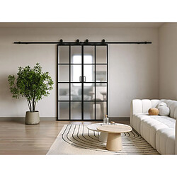 Vente-Unique Porte coulissante double avec système en applique - aluminium et verre trempé dépoli - 2 x H205 x L73 cm - WILDEN II