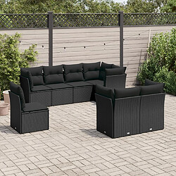 Maison Chic Salon de jardin 8 pcs avec coussins | Ensemble de Table et chaises | Mobilier d'Extérieur noir résine tressée -GKD68849