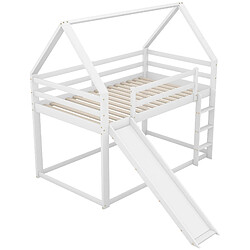 KOMHTOM Lits Superposés Enfants Toboggan et Échelle - Pin Massif - 90 X 200 cm - Blanc - Sans Matelas pas cher