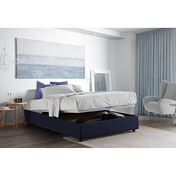 Autrement Talamo Italia Silvia lit double avec conteneur, Made in Italy, en tissu déhoussable, 160x190 cm, avec ouverture frontale, Bleu.