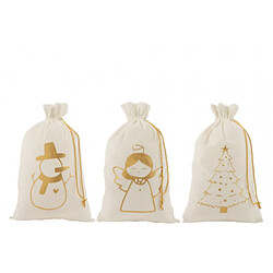 Dansmamaison Sac Noel Ange/Sapin De Noel/Bonhomme De Neige Velours Blanc/Or Large Assortiment De 3