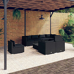 vidaXL Salon de jardin 9 pcs avec coussins Résine tressée Noir