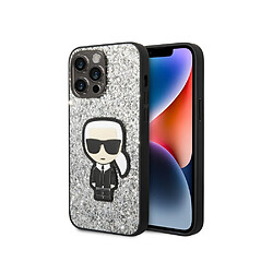 Karl Lagerfeld Coque pour Apple iPhone 14 Pro Glitter Flakes Ikonik Argent