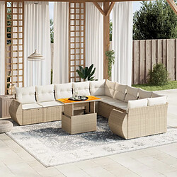 vidaXL Salon de jardin 11 pcs avec coussins beige résine tressée