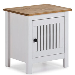 Pegane Table de chevet, table de nuit en bois de pin massif décor ciré blanc et chêne - Longueur 46 x Profondeur 35 x Hauteur 49.5 cm