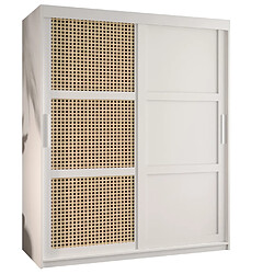 Abiks Meble Armoire Plecionka wiedenska 3 à Portes Coulissantes 200/150/62 2 Portes (blanc)