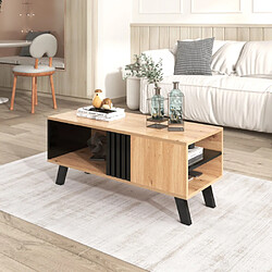 ComfortXL Table basse élégante 100x60x53 cm en bois et noir, avec tiroirs et rangement