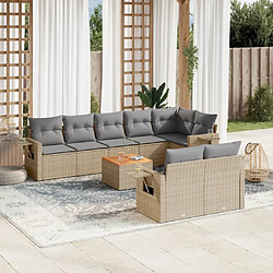 Maison Chic Ensemble à manger d'extérieur 9 pcs avec coussins,Salon de jardin,Mobilier de jardin mélange beige résine tressée -GKD155903