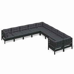 Maison Chic Salon de jardin 10 pcs + coussins - Mobilier/Meubles de jardin - Table et chaises d'extérieur Noir Bois de pin -MN47615