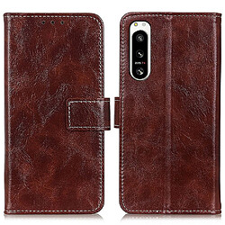 Etui en PU texture rétro crazy horse, anti-chocs avec support pour votre Sony Xperia 5 IV 5G - marron