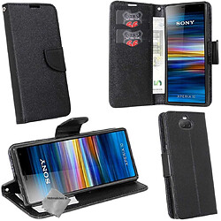 Htdmobiles Housse etui portefeuille pour Sony Xperia 10 + verre trempe - NOIR / NOIR pas cher