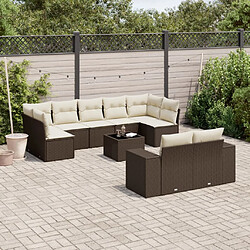 vidaXL Salon de jardin 10 pcs avec coussins marron résine tressée