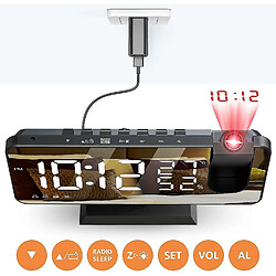 Elixir Réveil Projecteur Plafond Radio Réveil Avec Écran Miroir Led Port De Charge Usb Fonction Snooze Double Alarme Horloge Numérique Pour Chambre, Cuisine