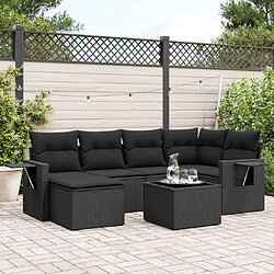 vidaXL Salon de jardin 7 pcs avec coussins noir résine tressée