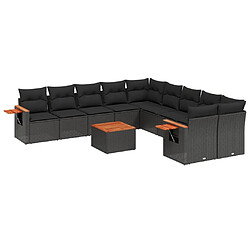 vidaXL Salon de jardin 11 pcs avec coussins noir résine tressée