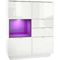 Mpc Buffet Intégralement Laqué Blanc Insertion Mûre Laqué + LED 123 X 103 X 38 Cm