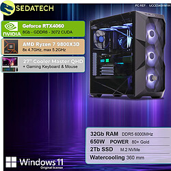 Sedatech Pack PC Gamer ATX Premium • AMD Ryzen 7 9800X3D • RTX4060 • 32Go DDR5 • 2To SSD M.2 • Windows 11 • Moniteur 27''