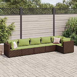 vidaXL Salon de jardin 6 pcs avec coussins Marron Résine tressée