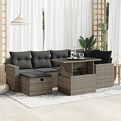 vidaXL Salon de jardin avec coussins 7 pcs gris résine tressée