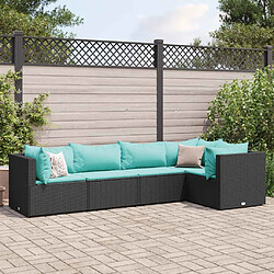 vidaXL Salon de jardin 5 pcs avec coussins Noir Résine tressée