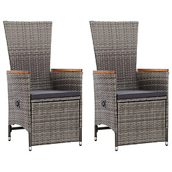 Maison Chic Lot de 2 Chaise inclinable de jardin + coussin - Fauteuil d'extérieurs Résine tressée Gris -MN15864