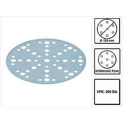 Festool STF D150/48 Disques abrasifs Granat P240 150 mm - pour RO 150, ES 150, ETS 150, ETS EC 150, LEX 150, WTS 150, HSK-D 150 - 200 pcs. ( 2x 575168 )