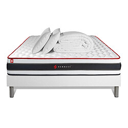 Somness Pack prêt à dormir 160x200 matelas ENERGY ressorts ensachés et mémoire de forme + sommier kit blanc + Couette + 2 oreillers