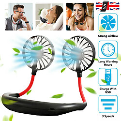 (Blanc) Tour de cou Mini Ventilateur Portable Style Suspendu au Cou Paresseux Double Refroidisseur USB Rechargeable