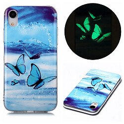 Coque en TPU noctilucent flexible papillon bleu pour votre Apple iPhone XR 6.1 pouces