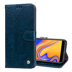 Wewoo Etui à rabat horizontal en cuir de texture Business Style Oil Wax pour Galaxy J4 +, avec support et emplacements pour cartes et porte-monnaie (bleu)