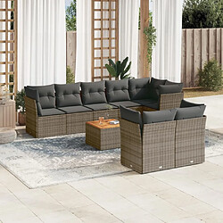 Maison Chic Salon de jardin 9 pcs avec coussins | Ensemble de Table et chaises | Mobilier d'Extérieur gris résine tressée -GKD36872