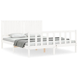 Maison Chic Lit adulte - Cadre Structure de lit avec tête de lit Contemporain blanc 160x200 cm bois massif -MN75910