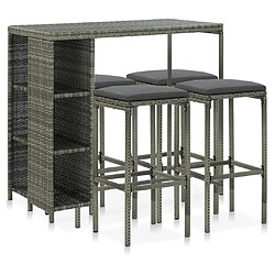 Maison Chic Ensemble de bar de jardin 5 pcs et coussins,Table + chaises + coussins d'extérieur Résine tressée Gris -GKD746900