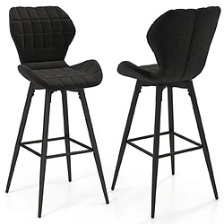 Helloshop26 Lot de 2 chaises tabourets de bar chaises hautes rembourrées repose-pieds chaises de cuisine moderne en métal noir 20_0008732