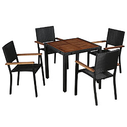 vidaXL Ensemble à manger d'extérieur 5 pcs Rotin et bois d'acacia Noir