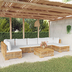 vidaXL Salon de jardin 8 pcs avec coussins Bois de teck solide