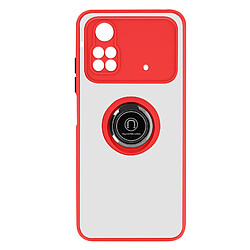 Avizar Coque Xiaomi Poco M4 Pro Bi-matière Bague Métallique Support Vidéo Rouge