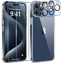 Coque Silicone Transparente + Verres Trempes et Protections Camera Arriere X2 Pour iPhone 15 Pro Max Little Boutik®